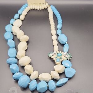 Blue and Cream Beaded Necklace
